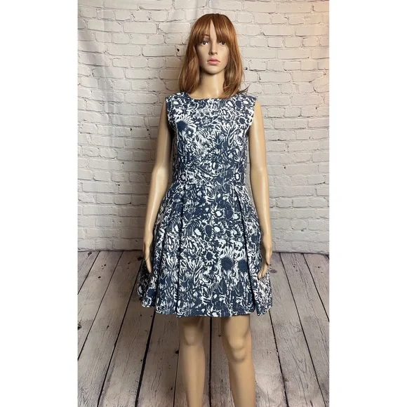princess polly baby blue dress Modest Navy Blue Floral Pleated Dress 23502L main image 1